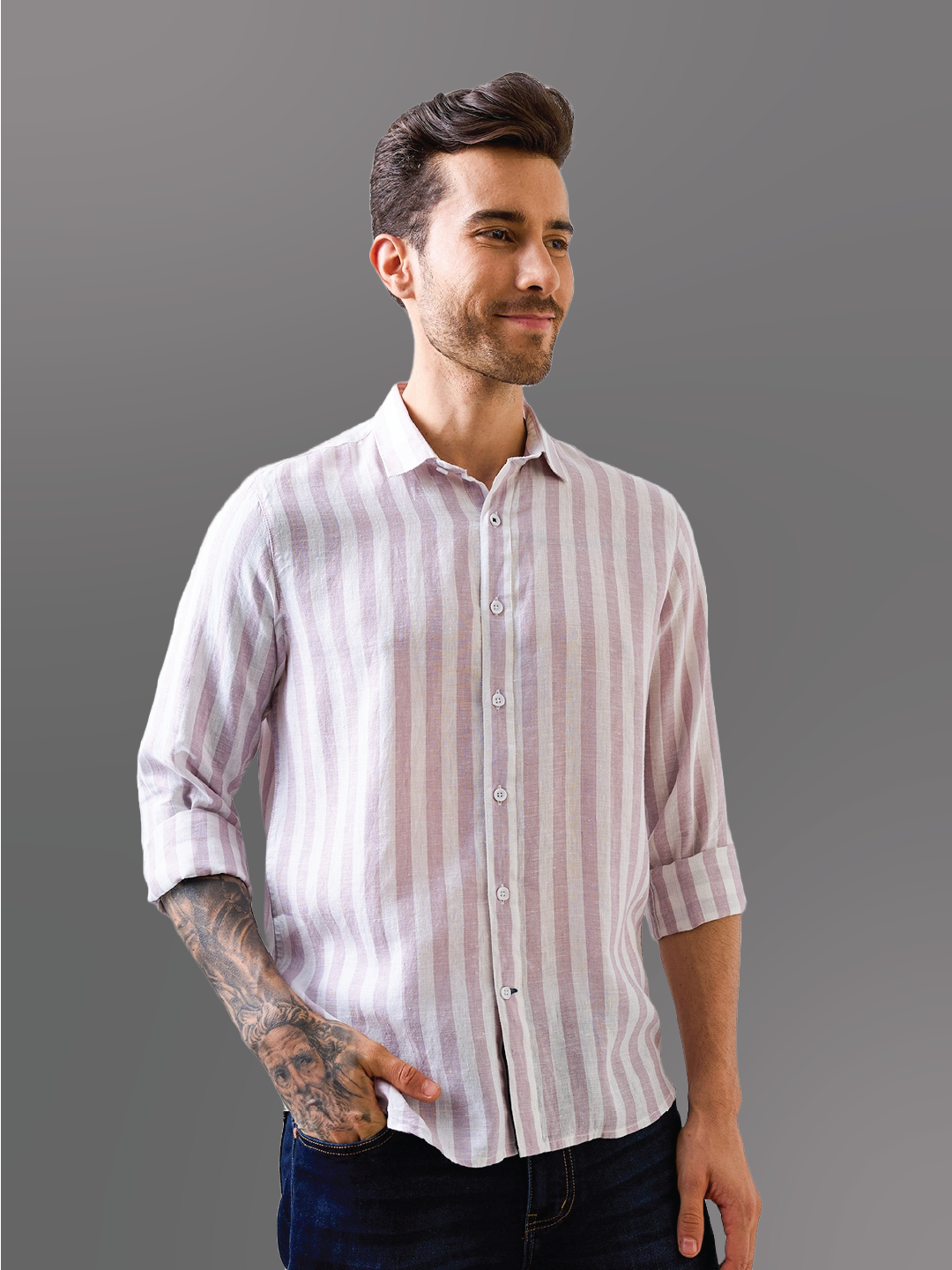 Lilac Striped Pure Linen Shirt