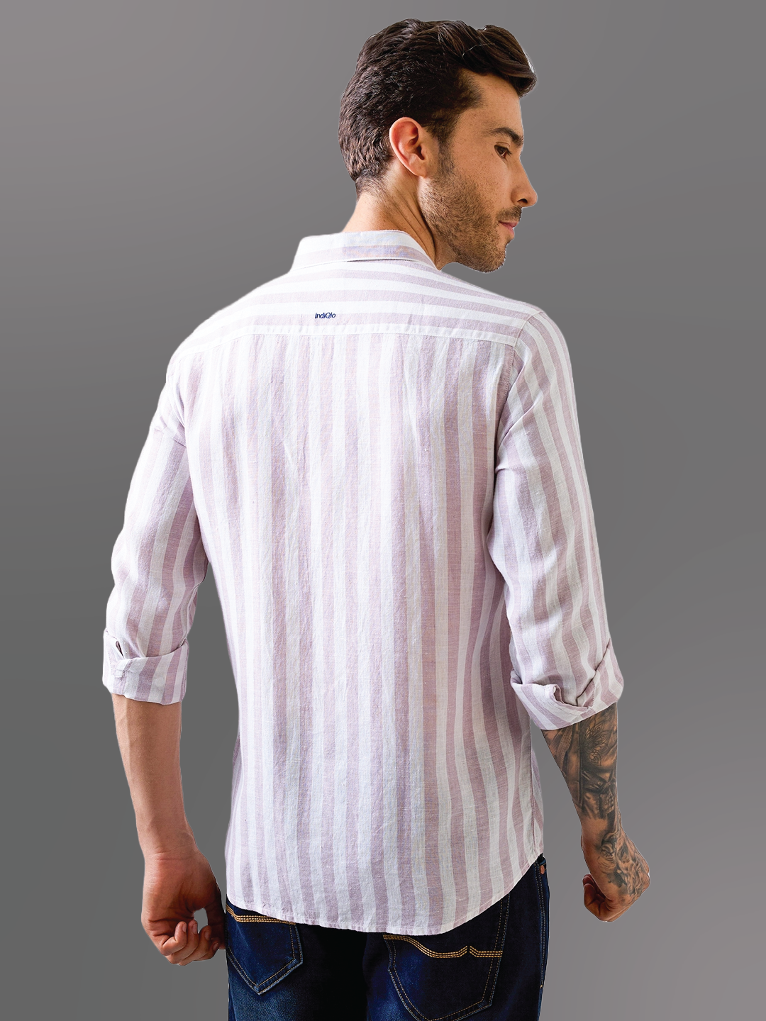 Lilac Striped Pure Linen Shirt