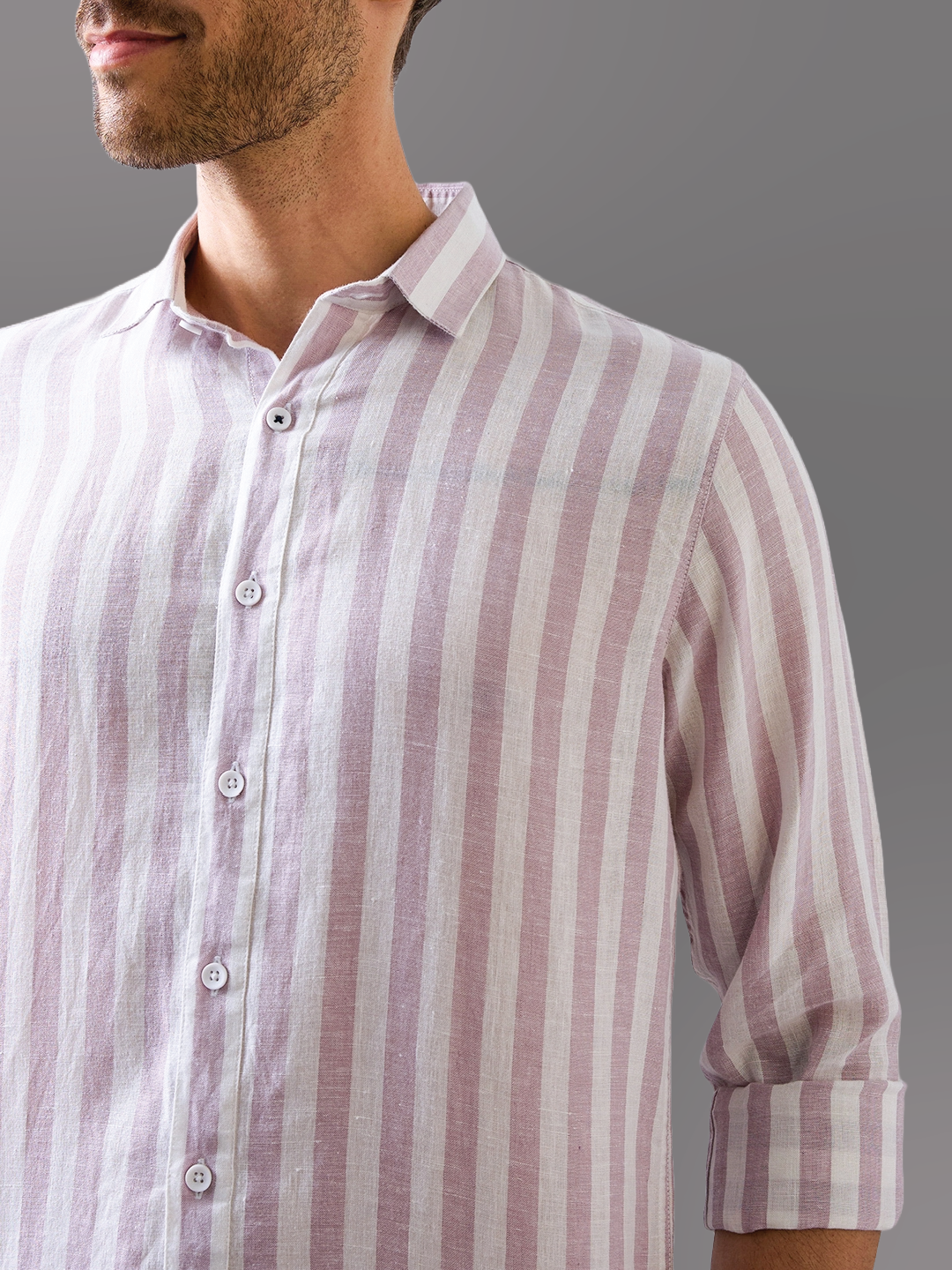 Lilac Striped Pure Linen Shirt