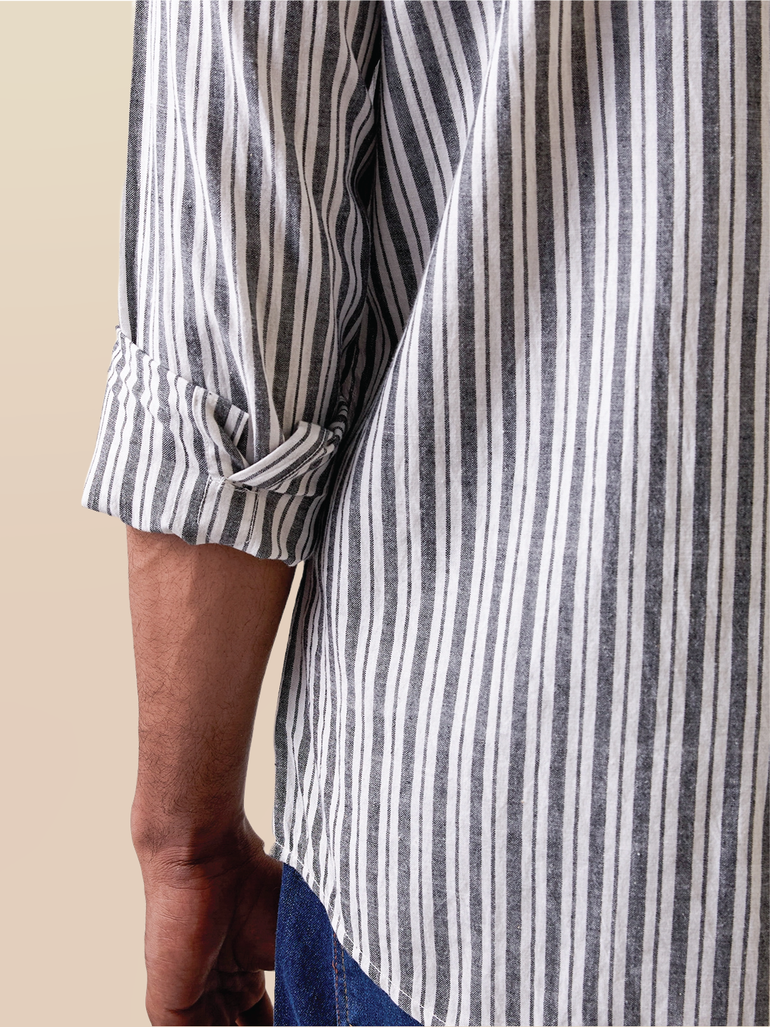 Ash Grey Striped Handloom Cotton Shirt