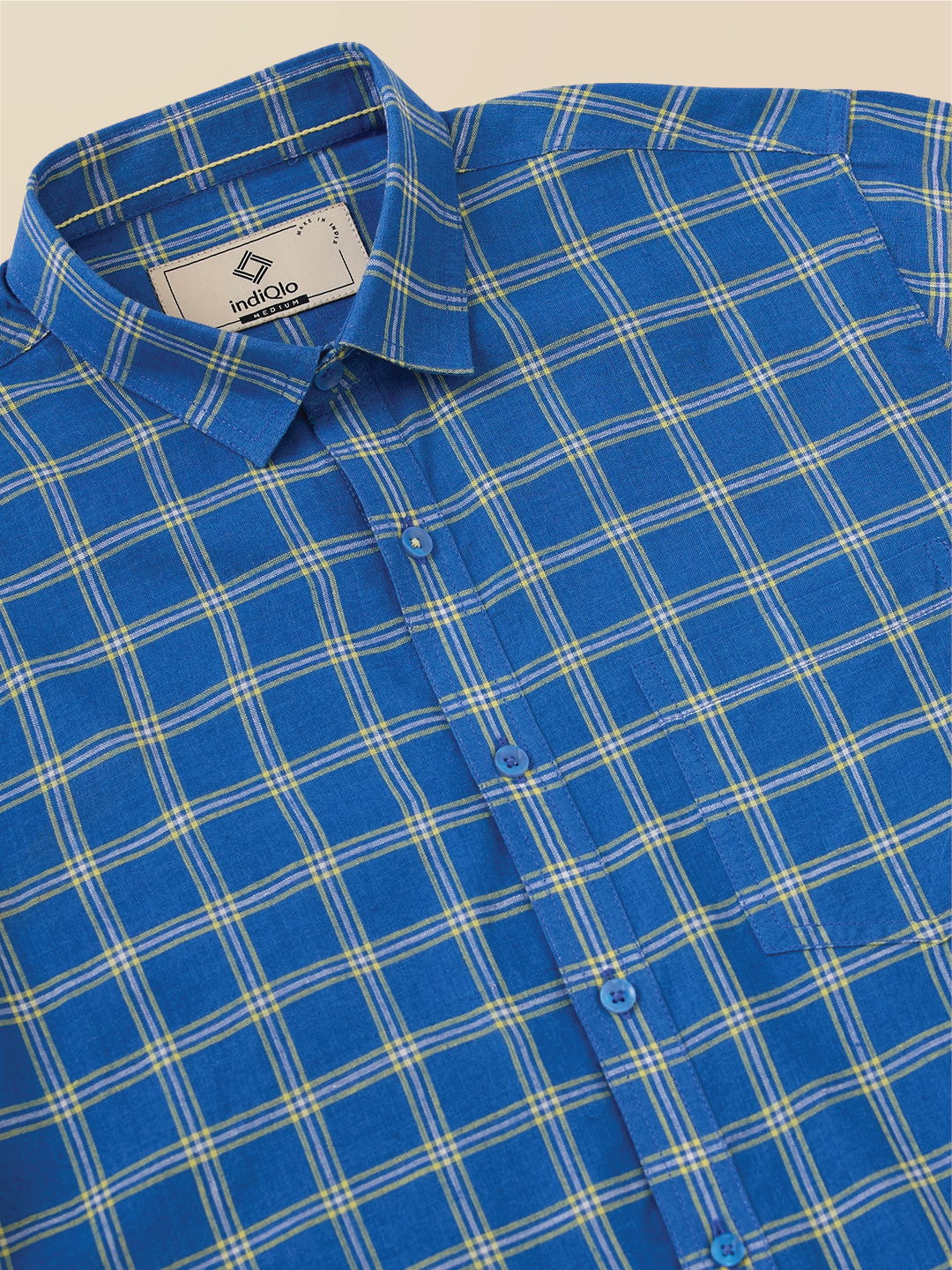 Marine Blue Check Handloom Cotton Shirt