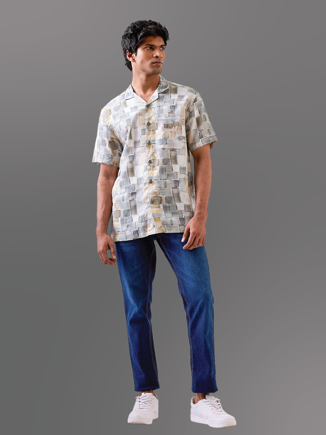 Olive Green Printed Pure Linen Shirt