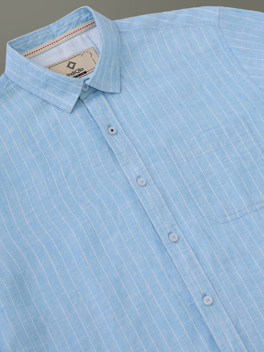 Sky Blue Striped Pure Linen Shirt
