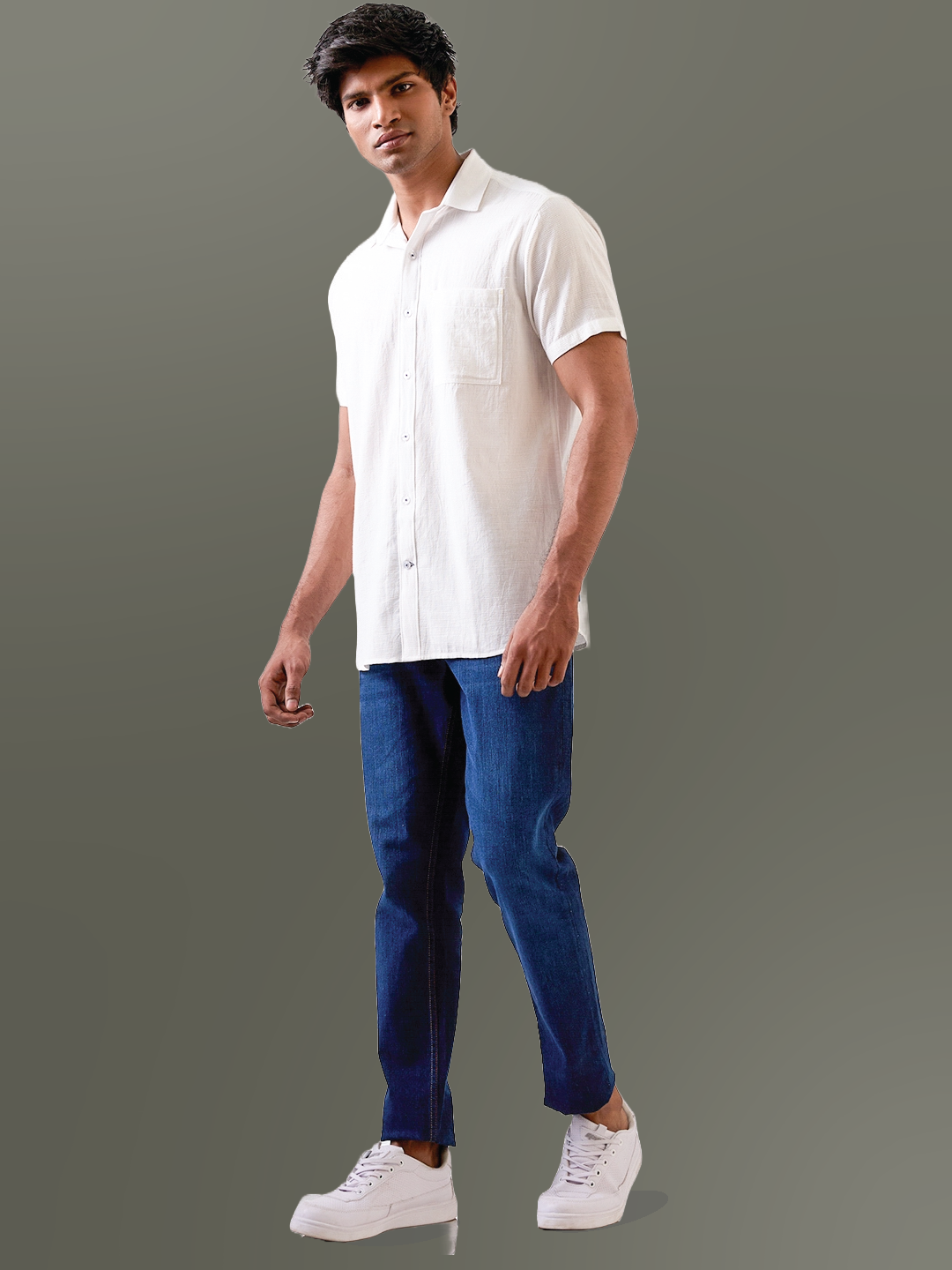 White Self-Textured Half Sleeve Handloom Cotton Shirt