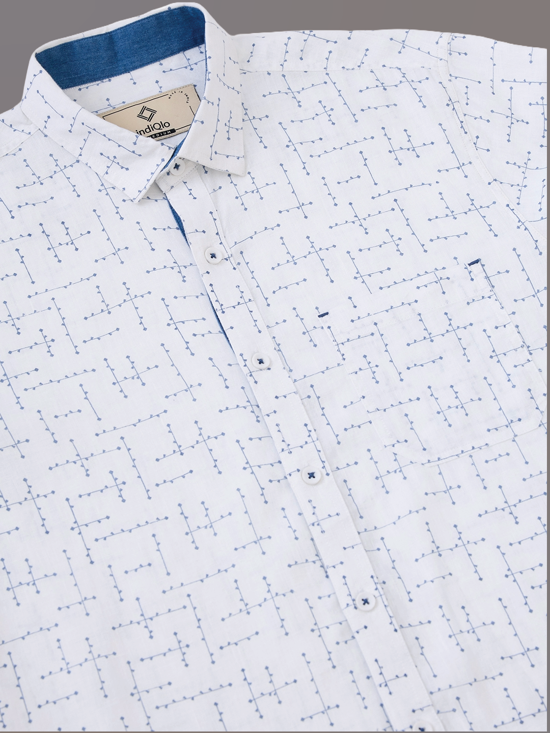 White Printed Pure Linen Shirt