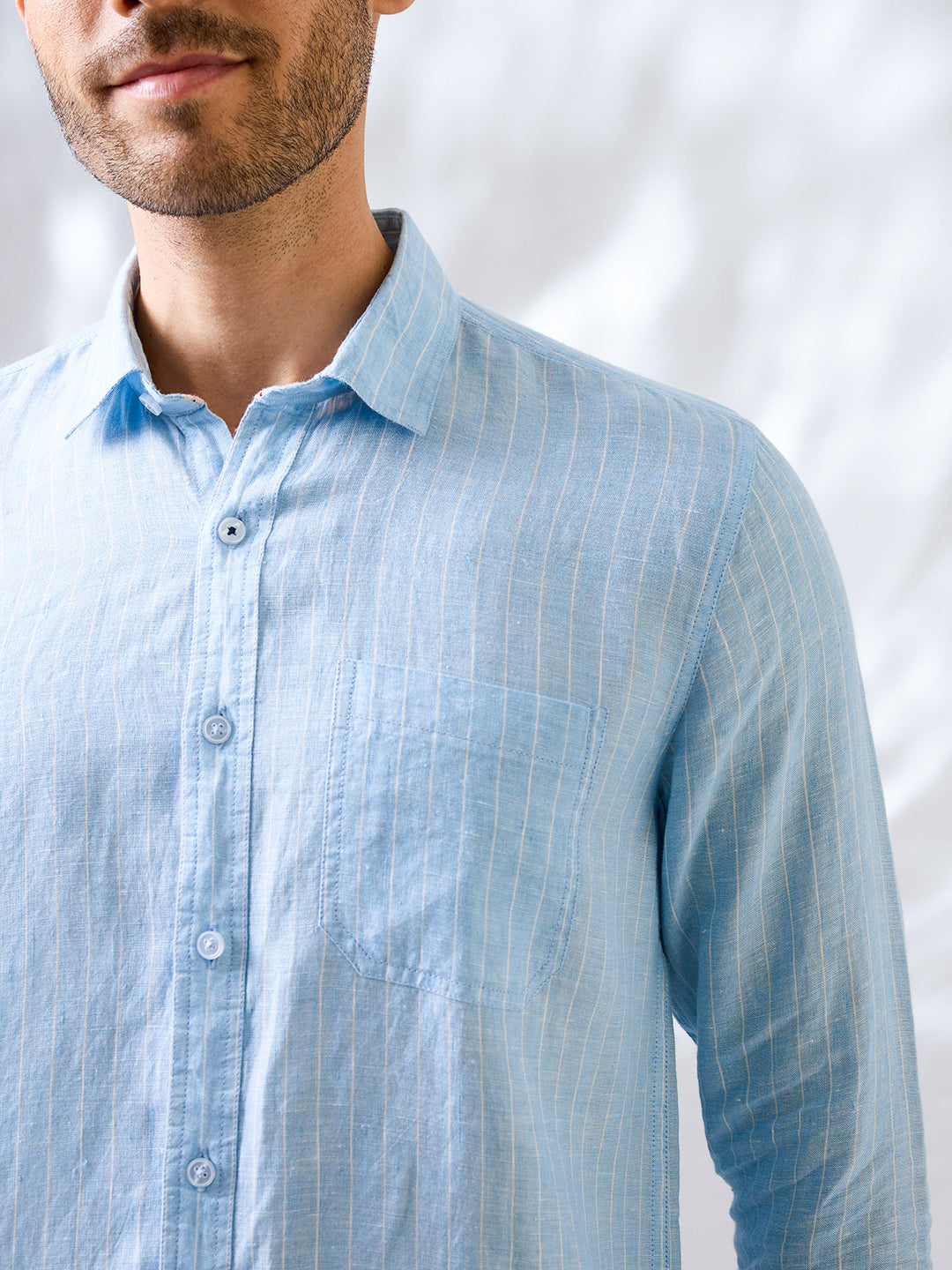 Premium sky blue linen shirt with vertical stripes 