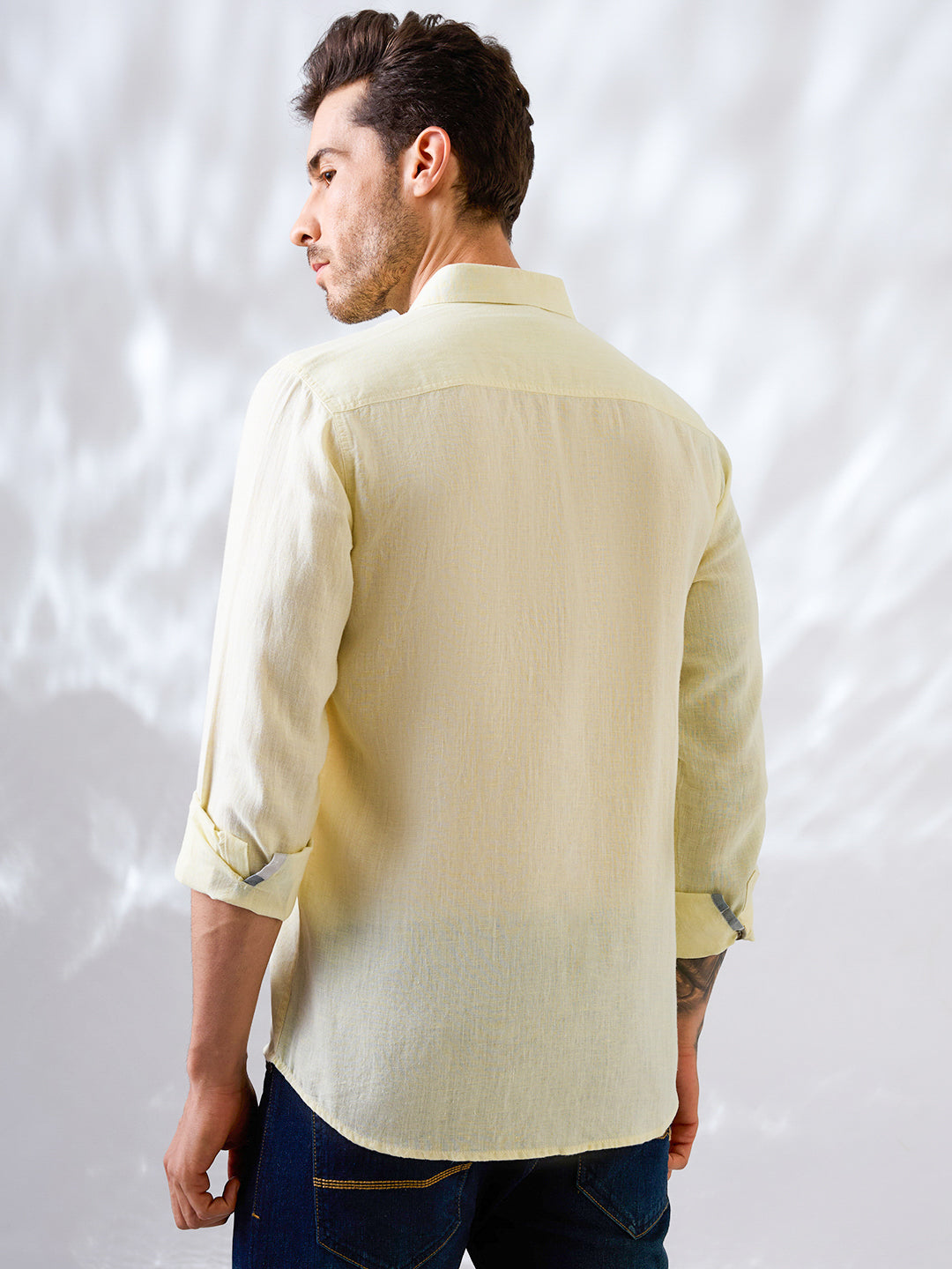 Pure linen shirt in yellow, styled for modern Indian menswear