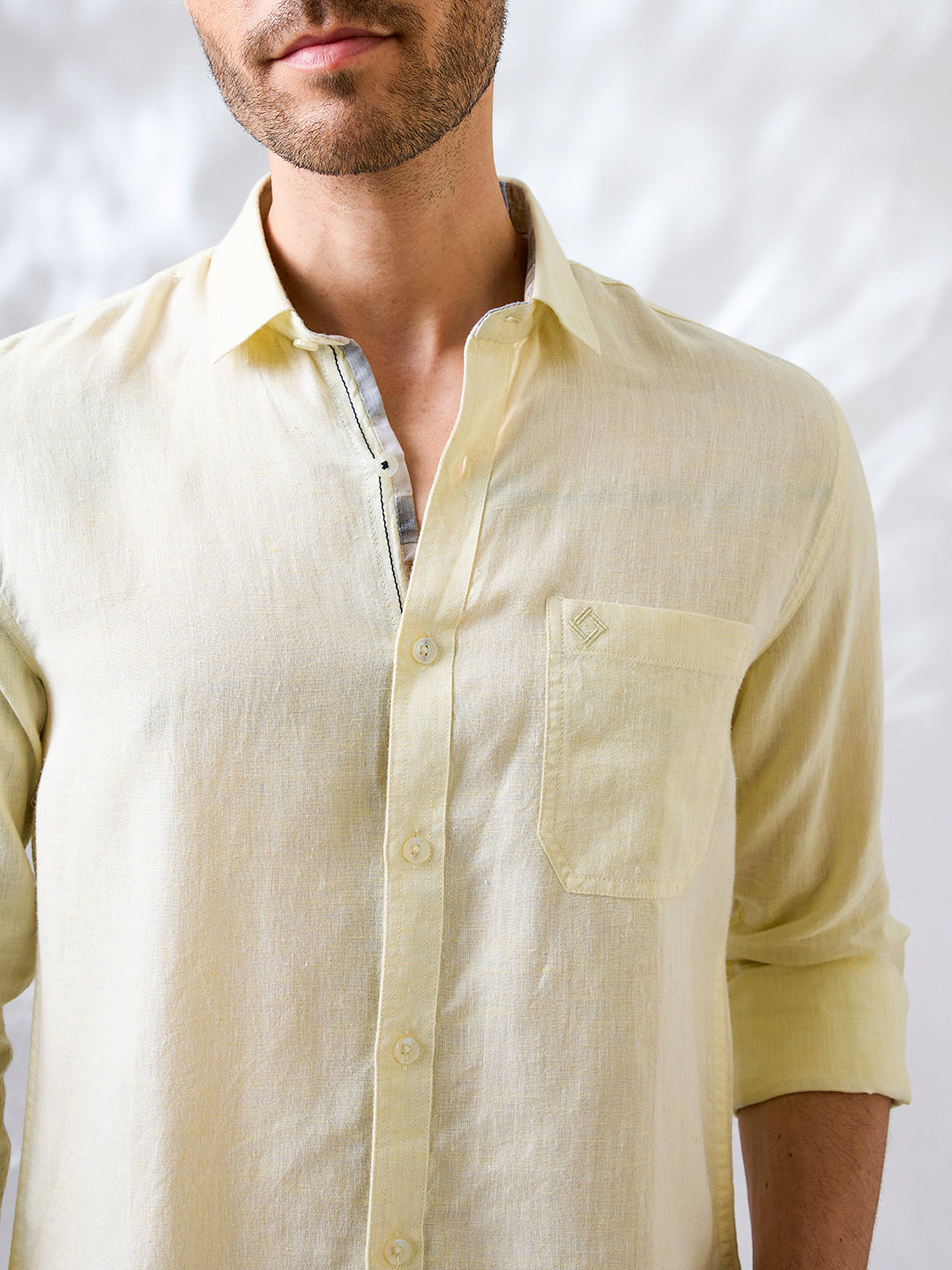 Pure linen shirt in yellow, styled for modern Indian menswear