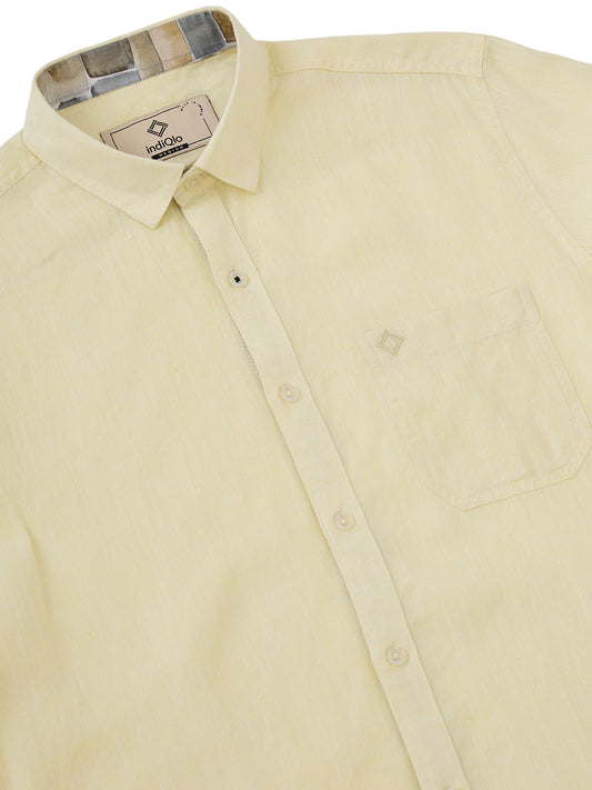 Pure linen shirt in yellow, styled for modern Indian menswear