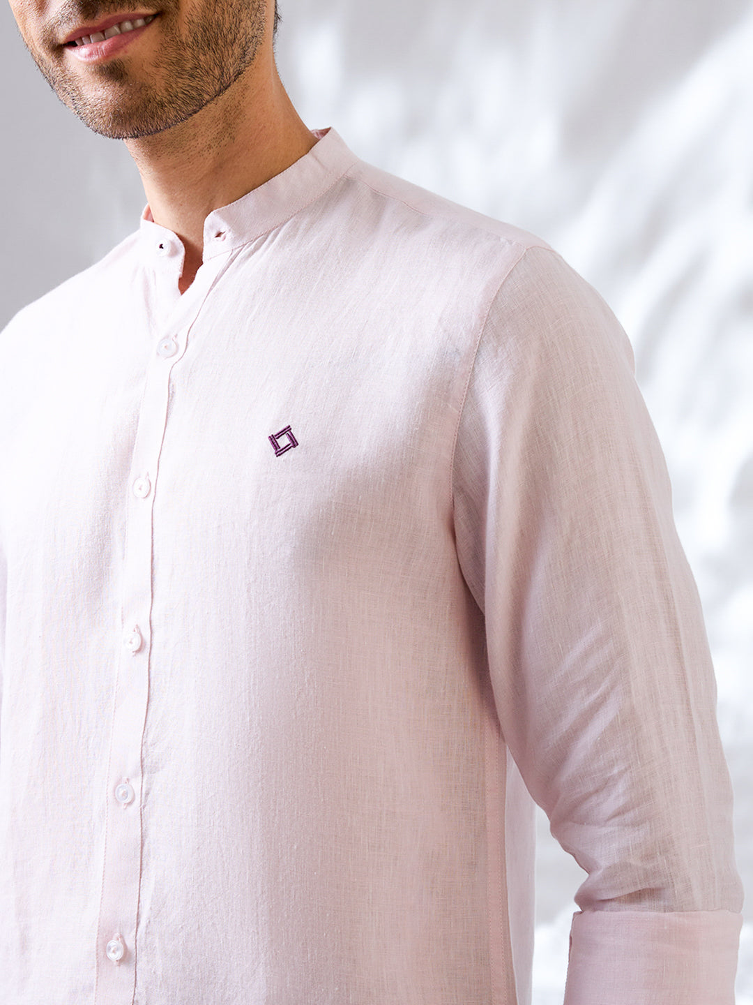 Pastel pink  Indian linen shirt with mandarin collar