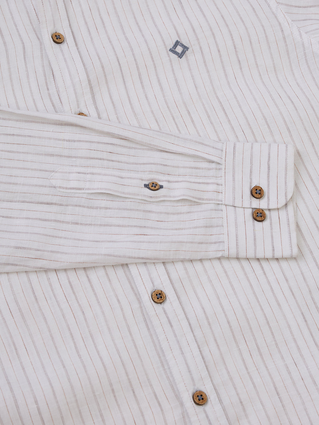 White Indian linen shirt with subtle vertical stripes