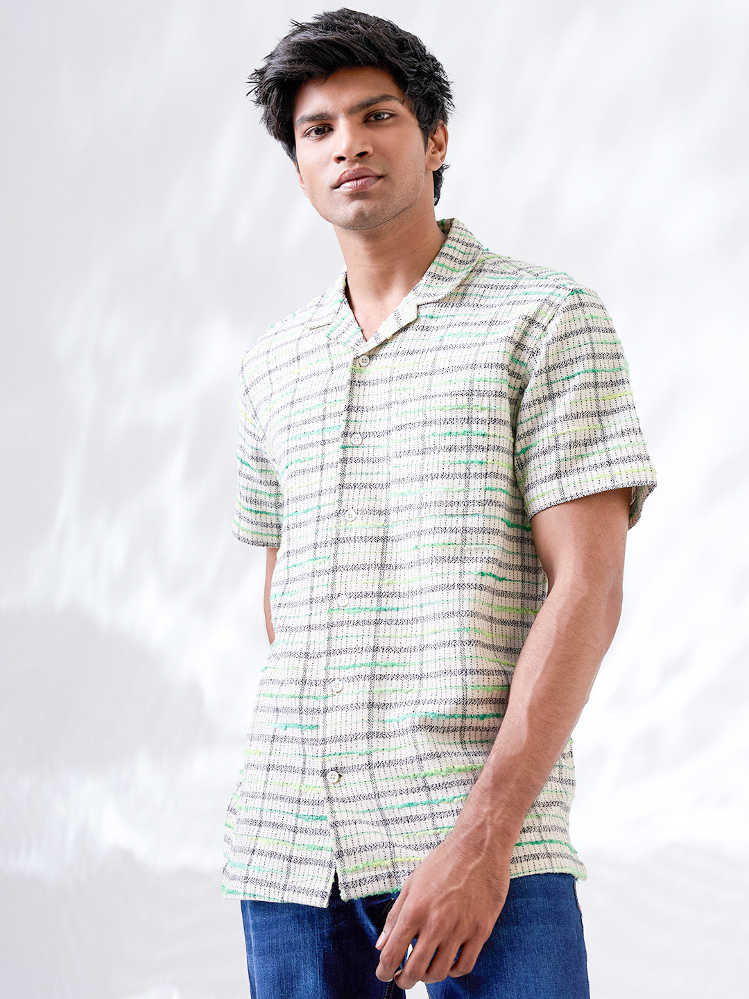 Ecru Solid Handloom Cotton Shirt