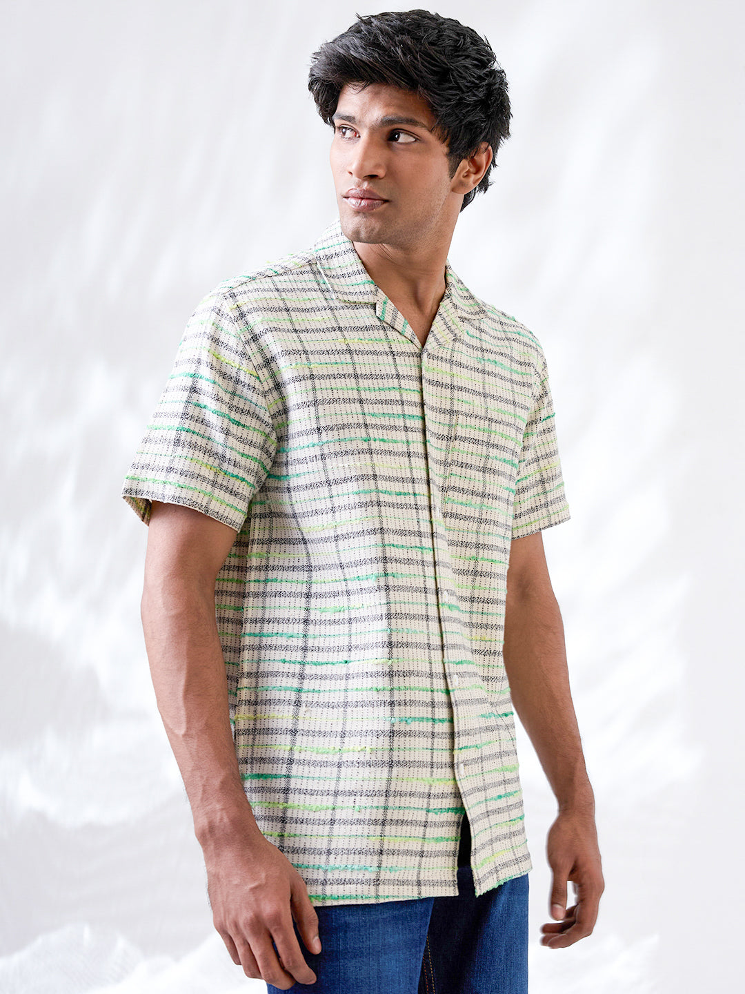 Ecru Solid Handloom Cotton Shirt