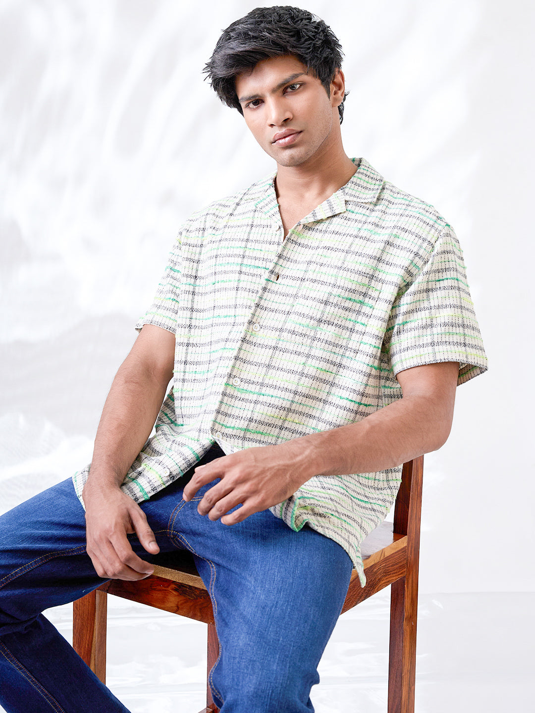 Ecru Solid Handloom Cotton Shirt