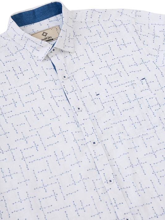 White Printed Pure Linen Shirt