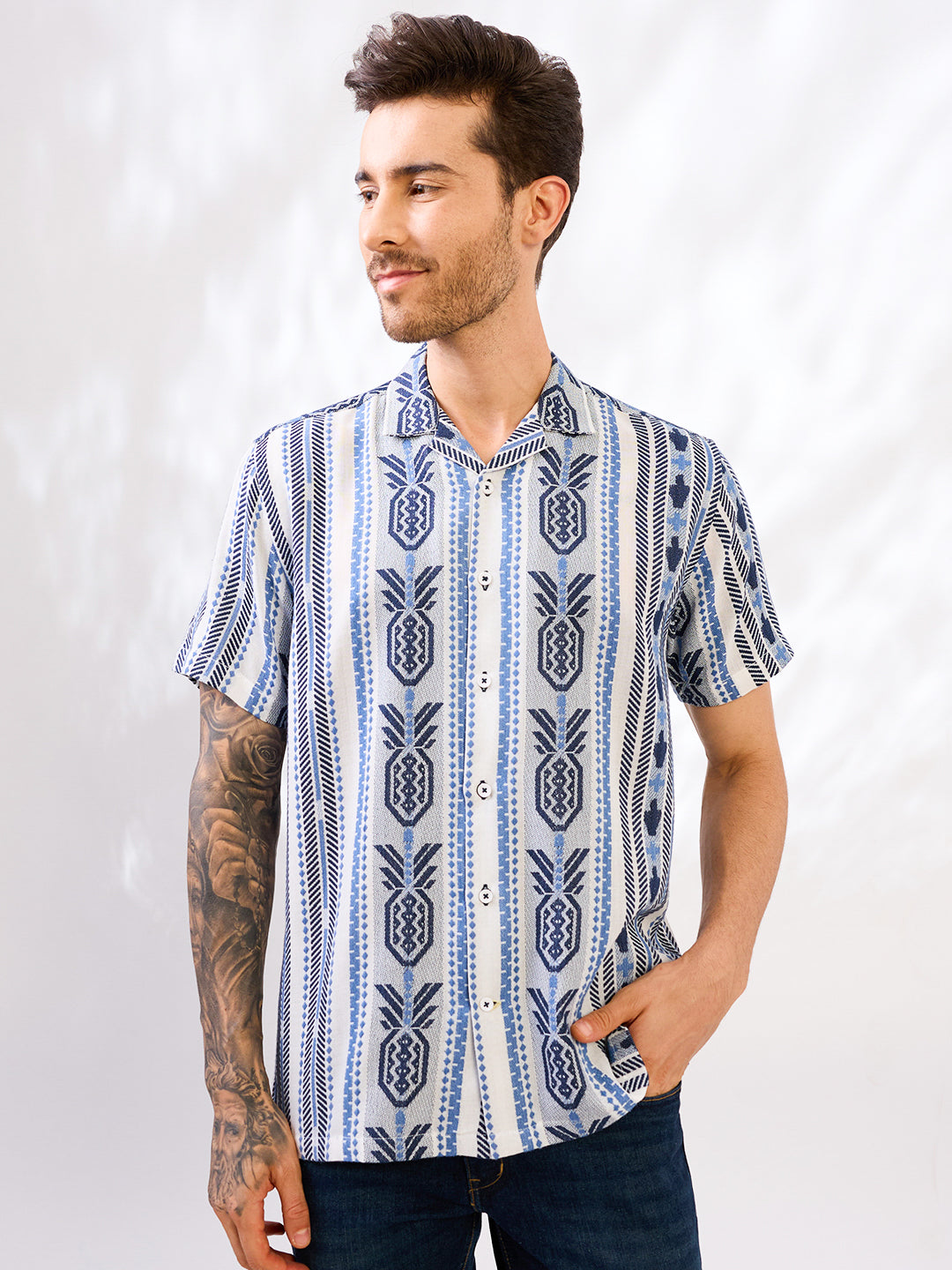 Blue Solid Handloom Cotton Shirt
