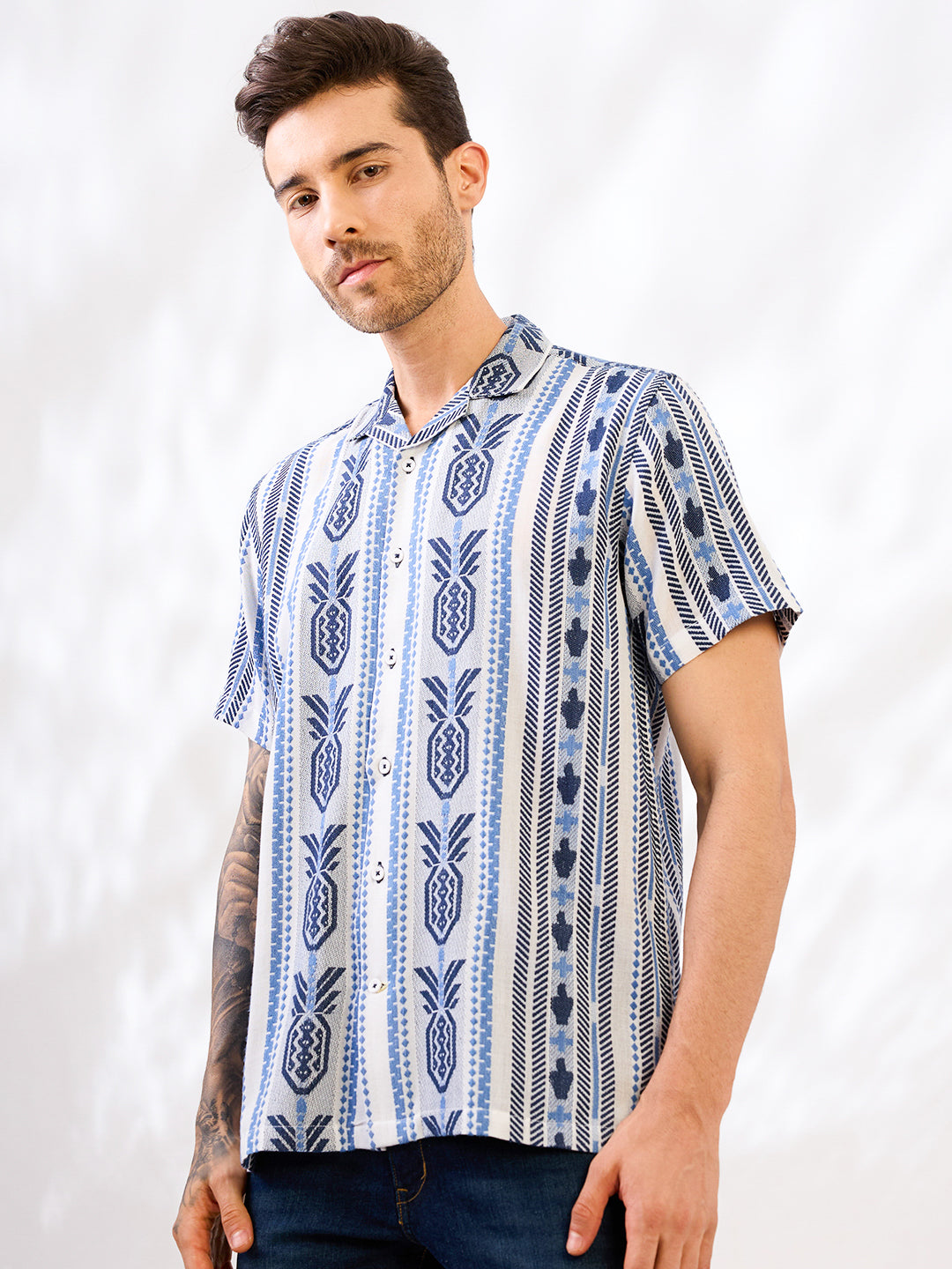 Blue Solid Handloom Cotton Shirt