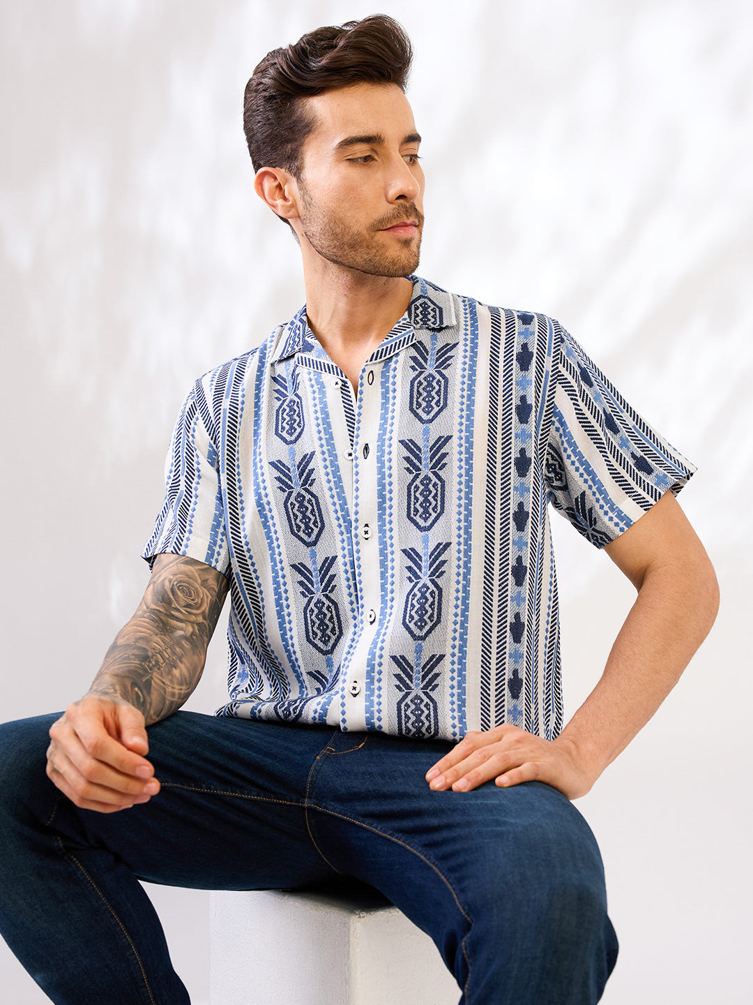 Blue Solid Handloom Cotton Shirt