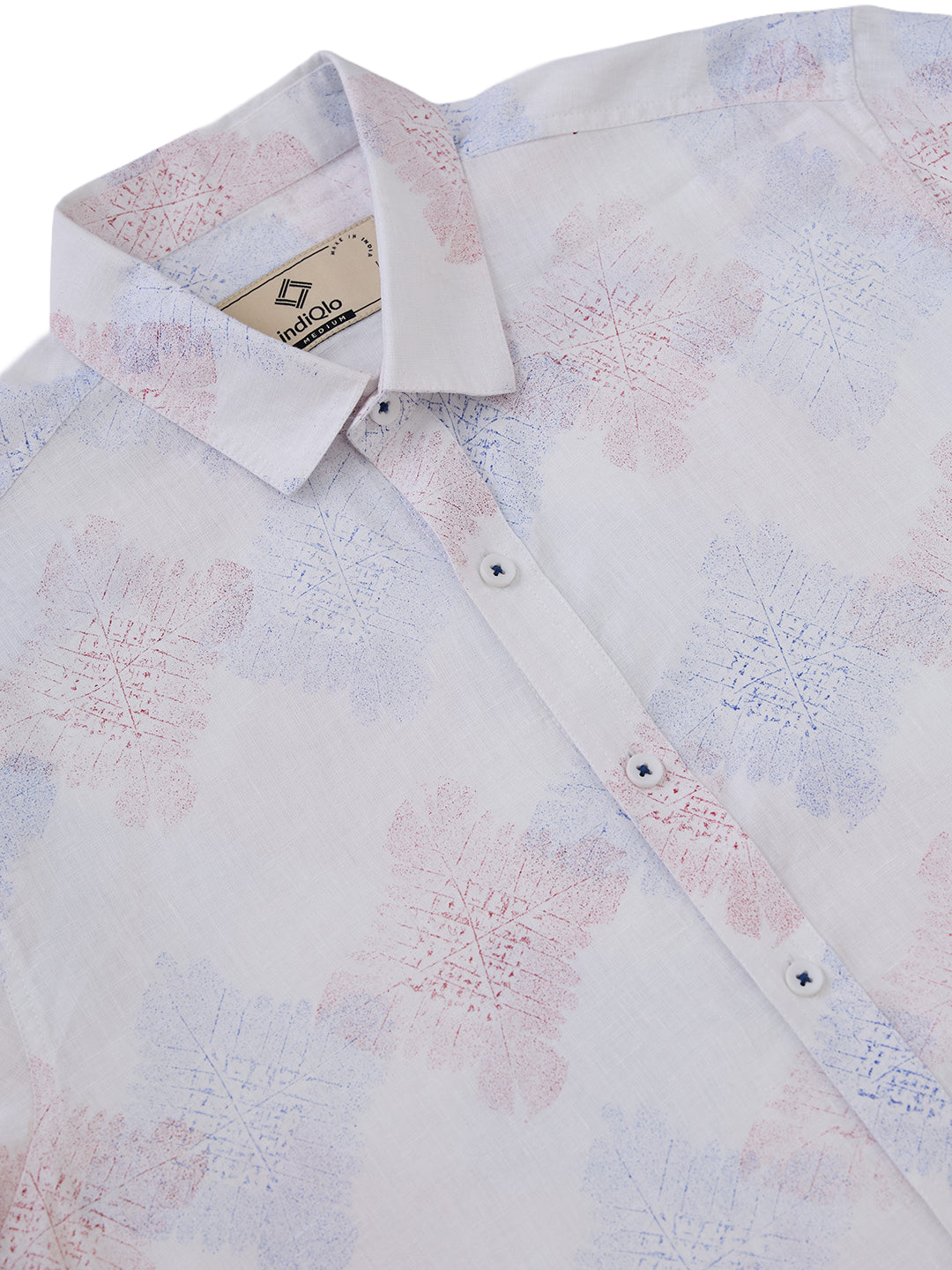 White Printed Half Sleeve Pure Linen Shirt