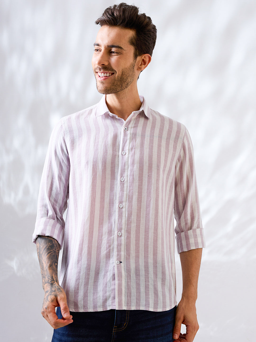 Lilac Striped Pure Linen Shirt
