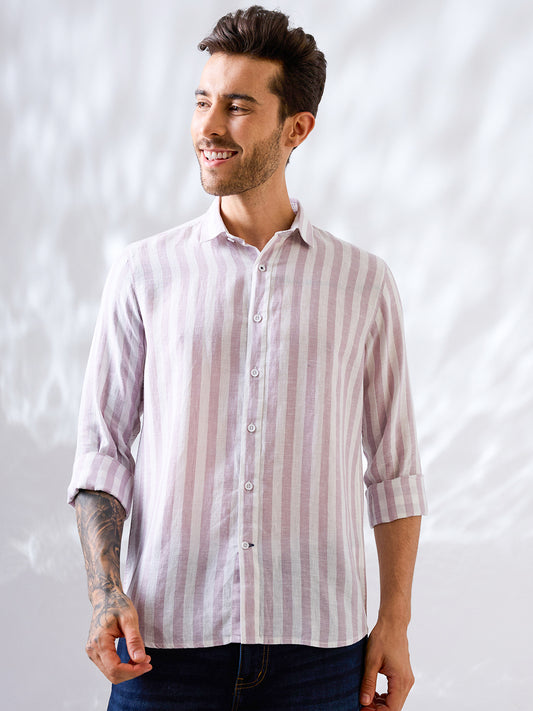 Lilac Striped Pure Linen Shirt