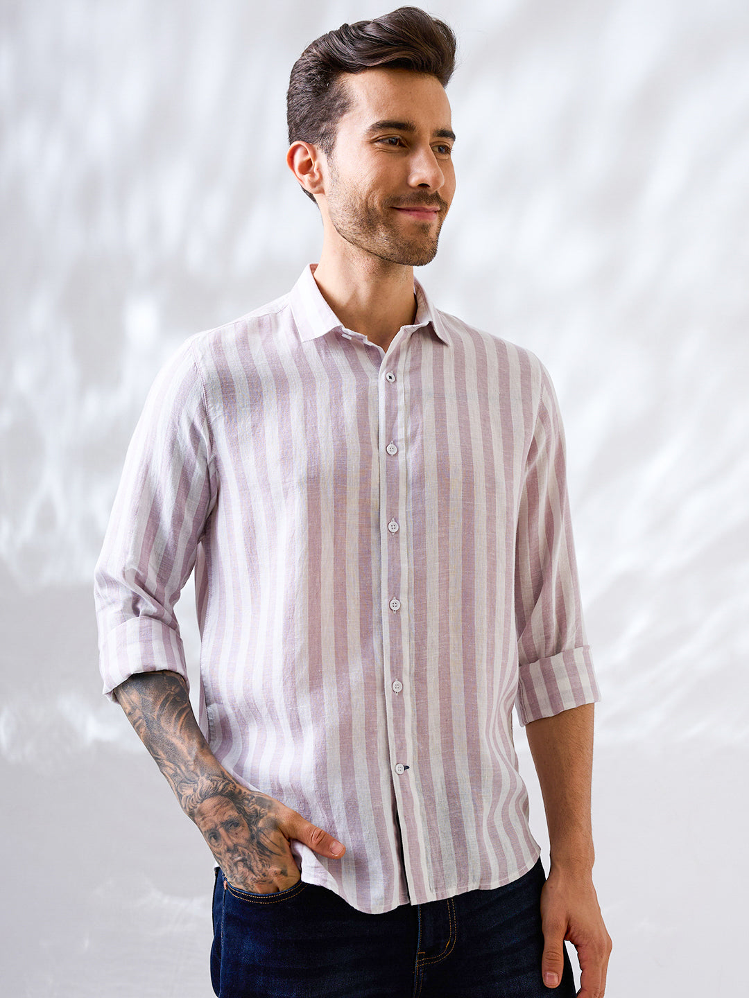 Lilac Striped Pure Linen Shirt