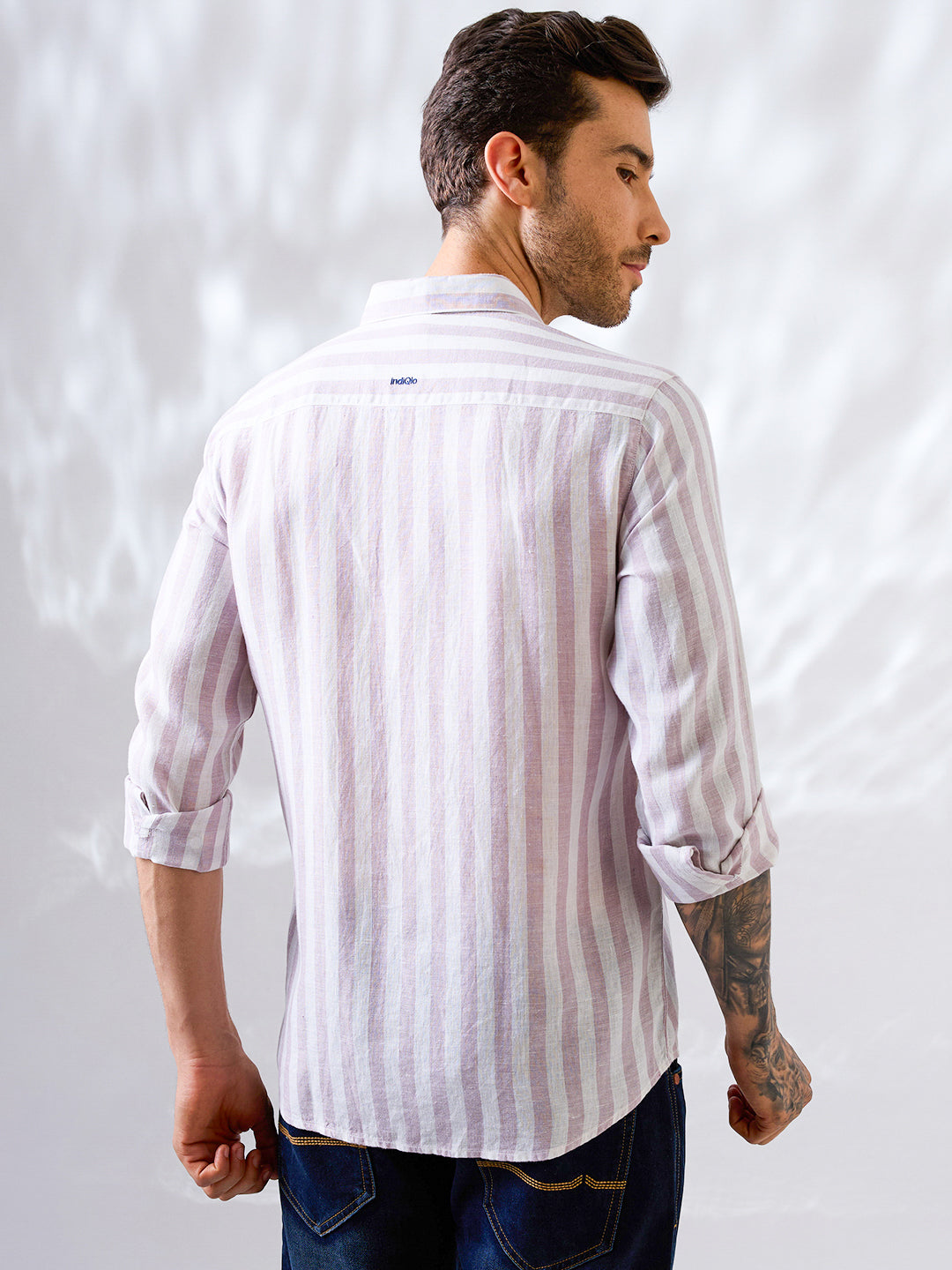 Lilac Striped Pure Linen Shirt