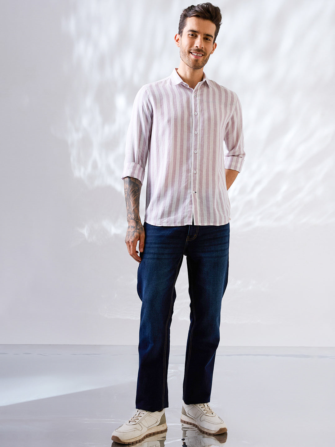 Lilac Striped Pure Linen Shirt