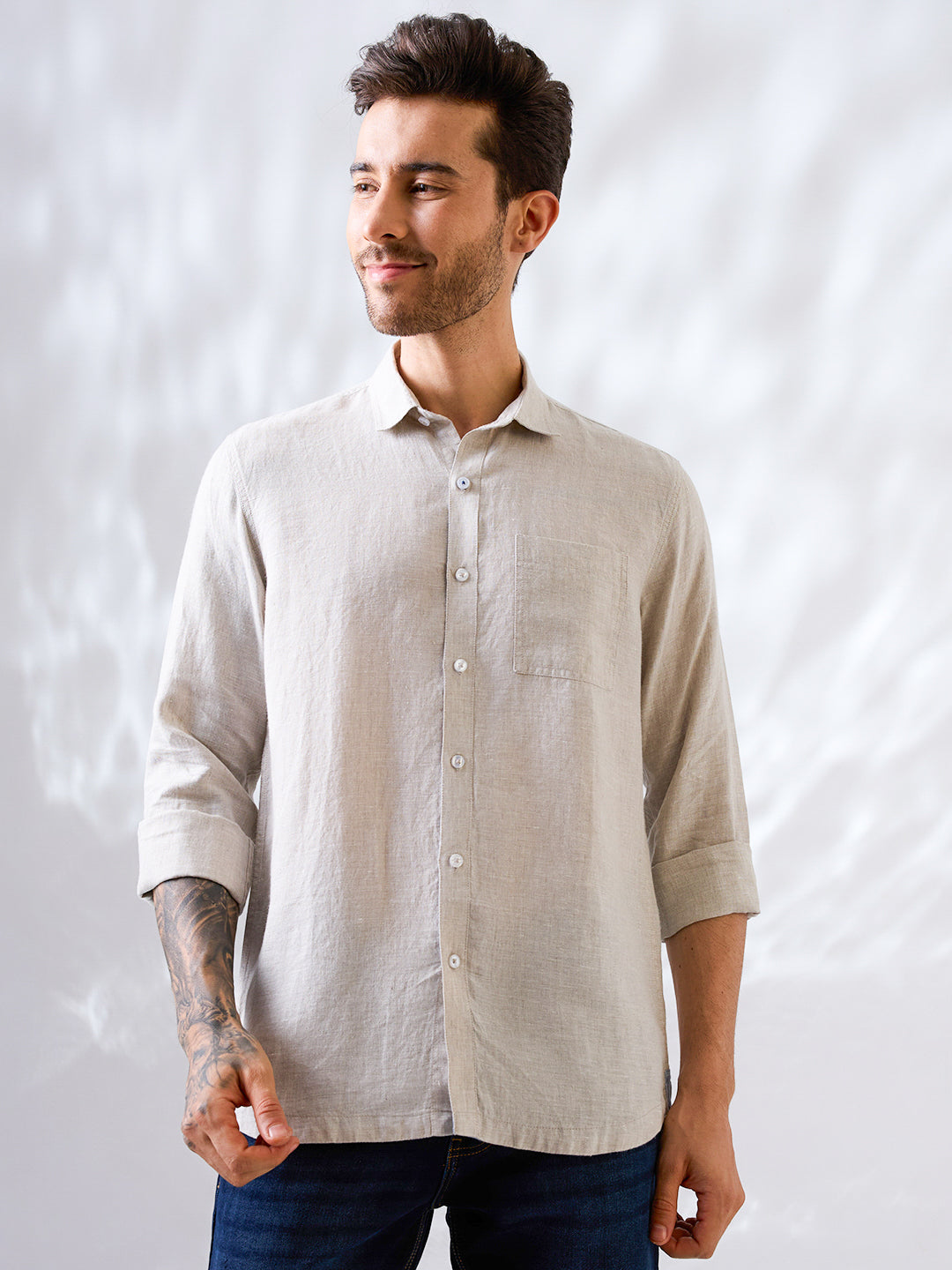 Beige Pure Linen Shirt
