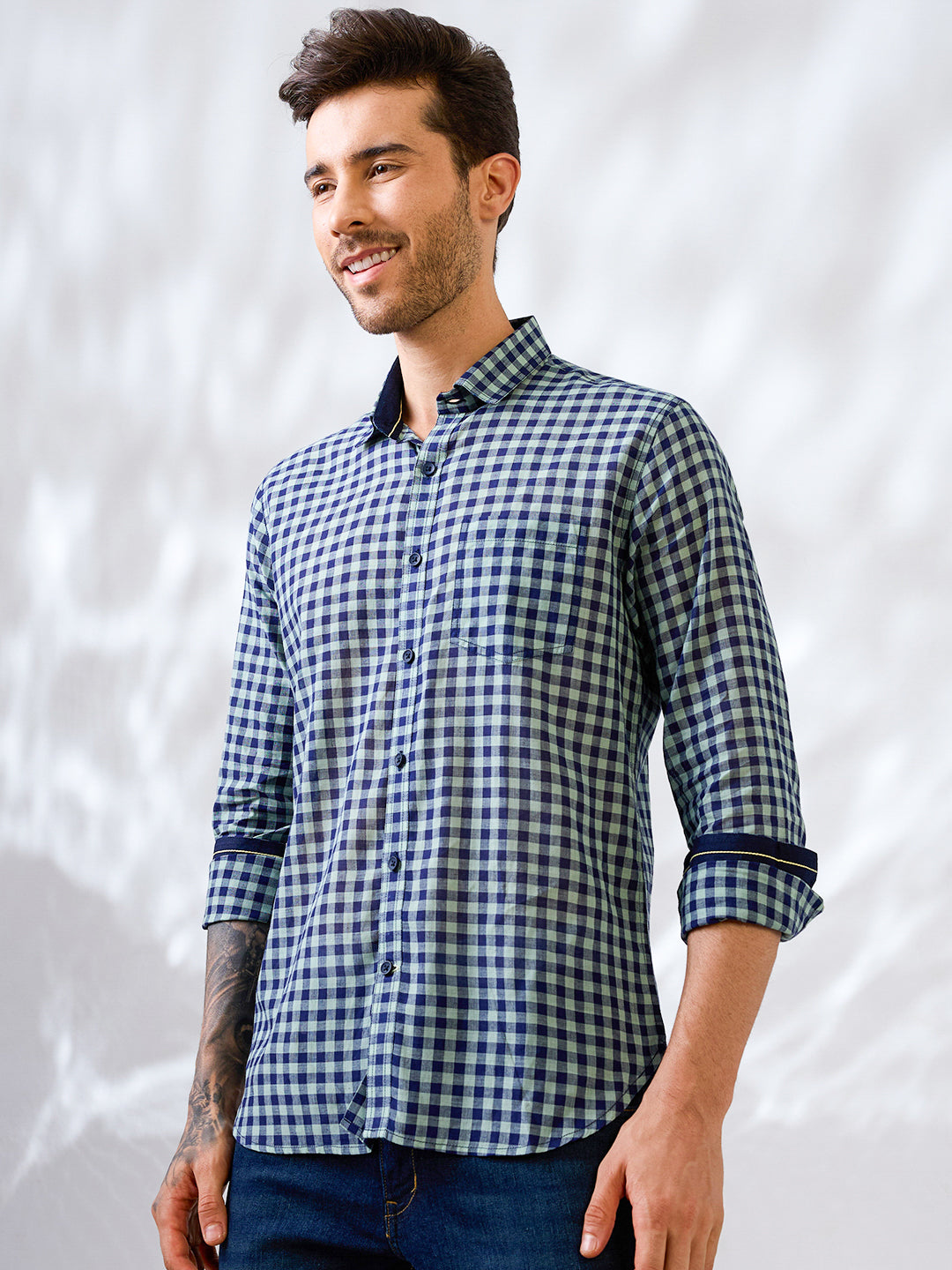 Blue-Green Check Handloom Cotton Shirt