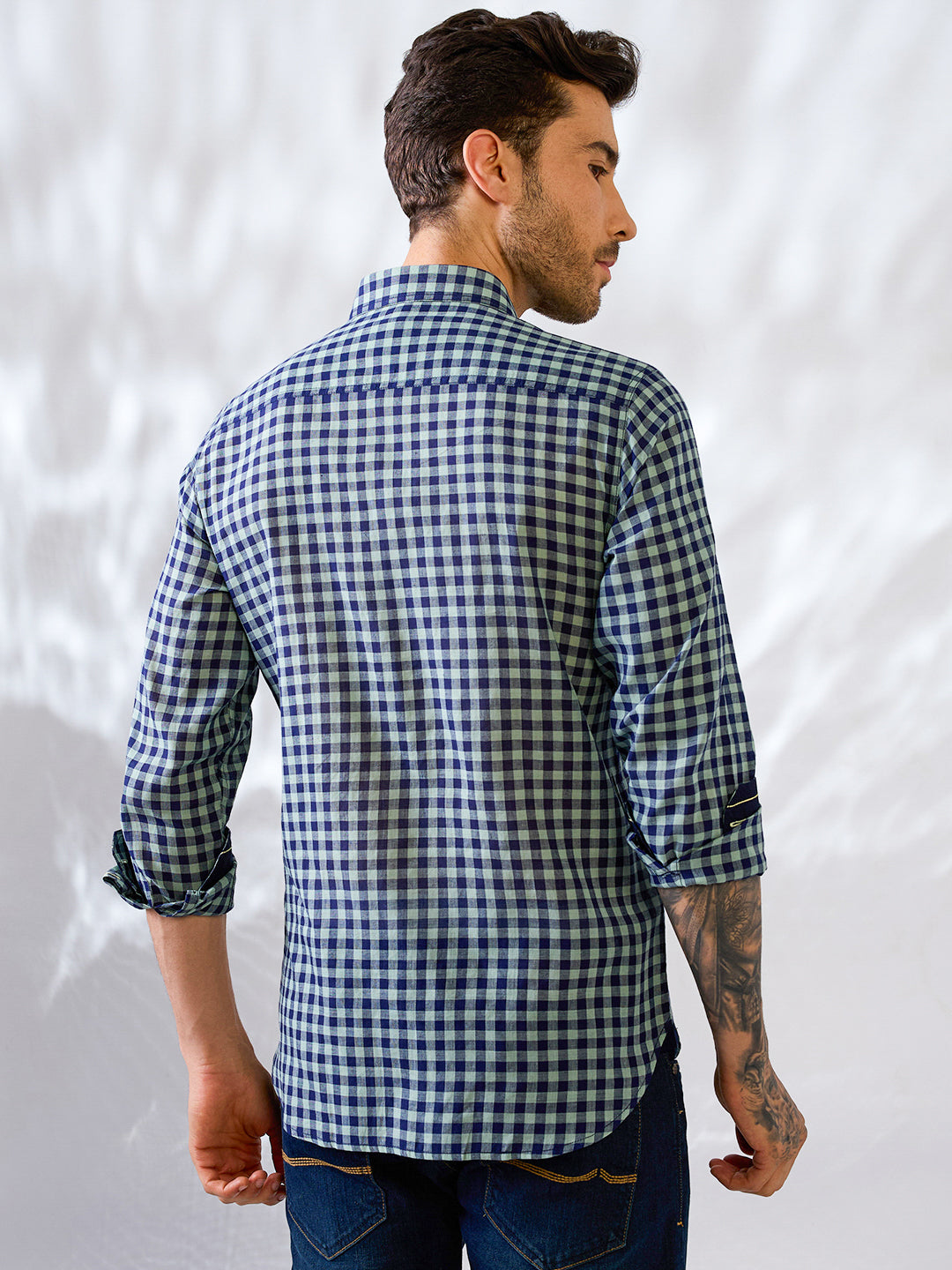 Blue-Green Check Handloom Cotton Shirt