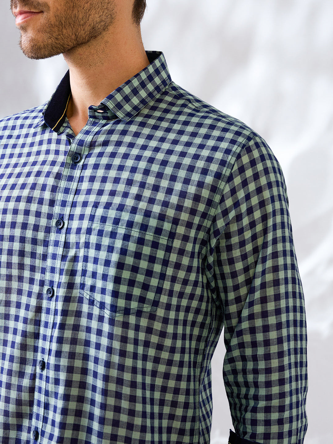 Blue-Green Check Handloom Cotton Shirt