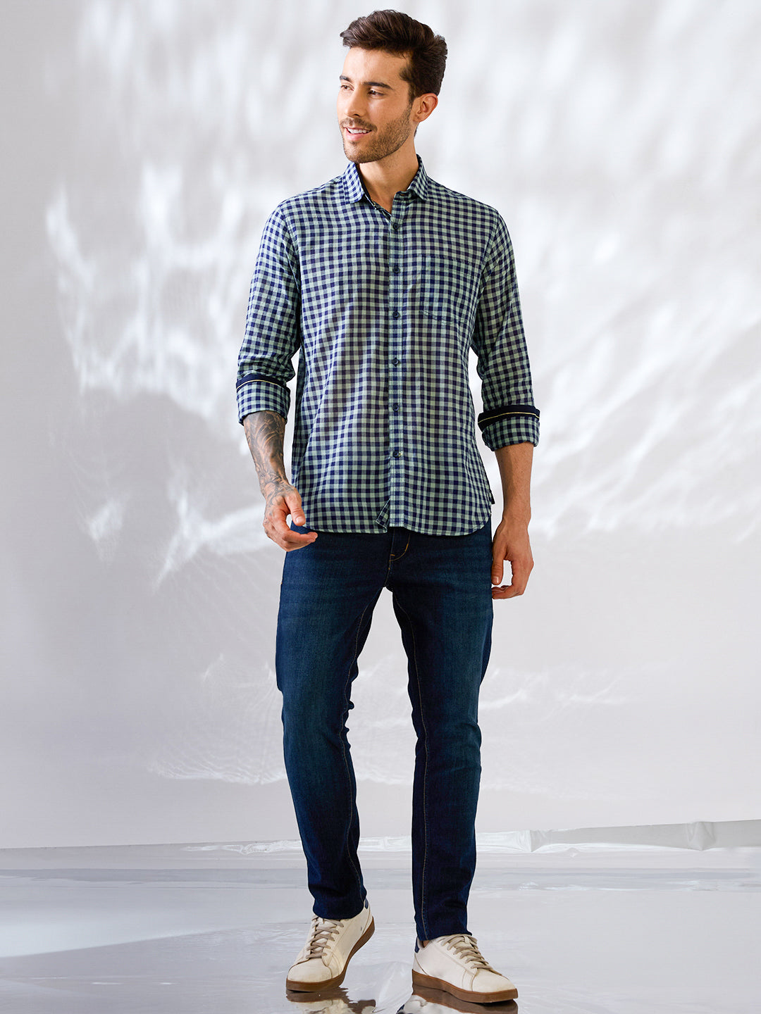 Blue-Green Check Handloom Cotton Shirt
