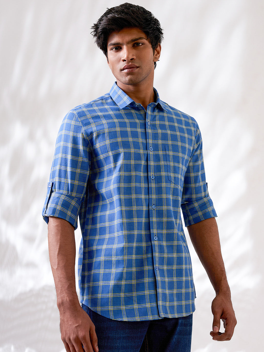 Marine Blue Check Handloom Cotton Shirt