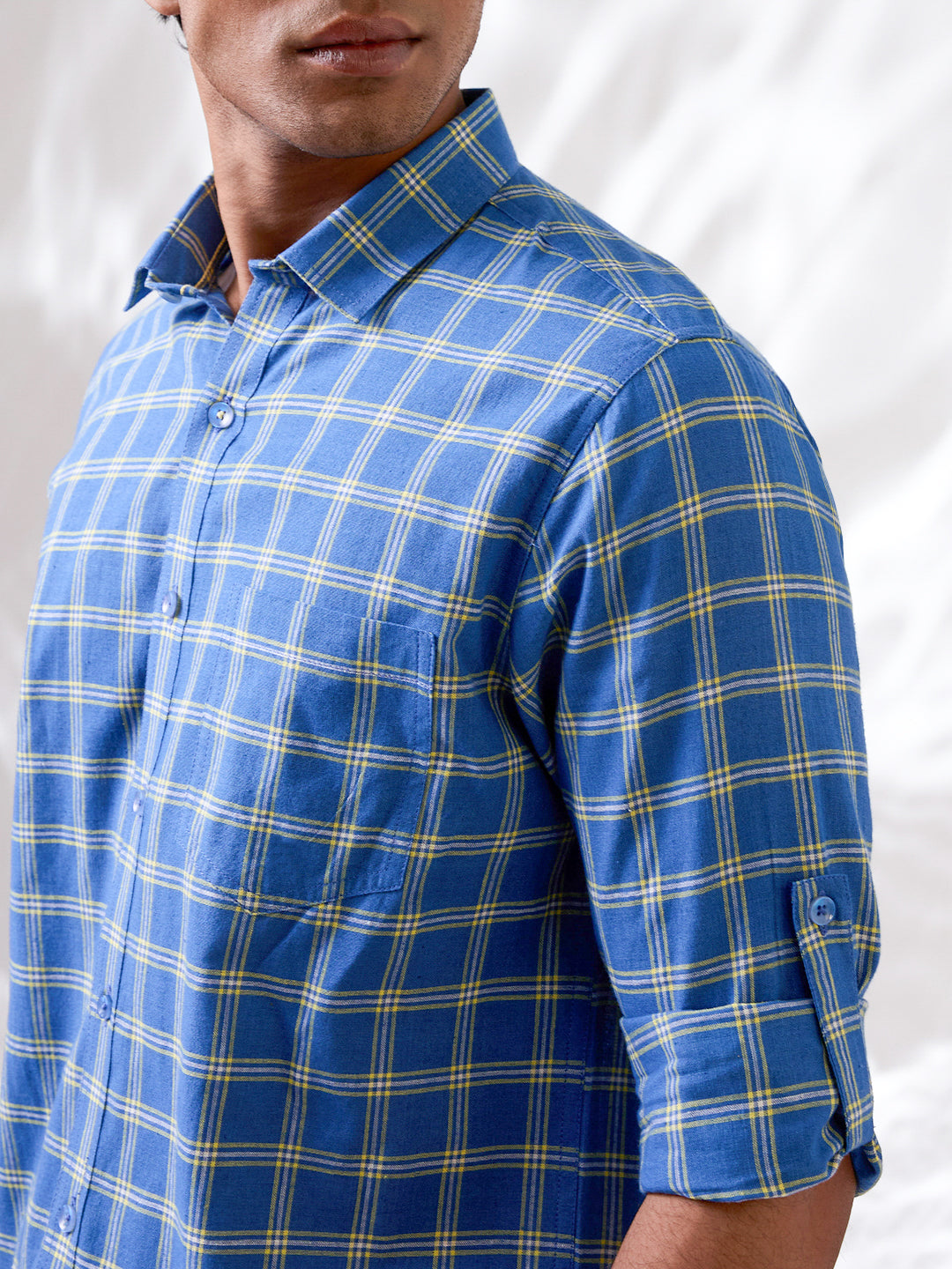 Marine Blue Check Handloom Cotton Shirt