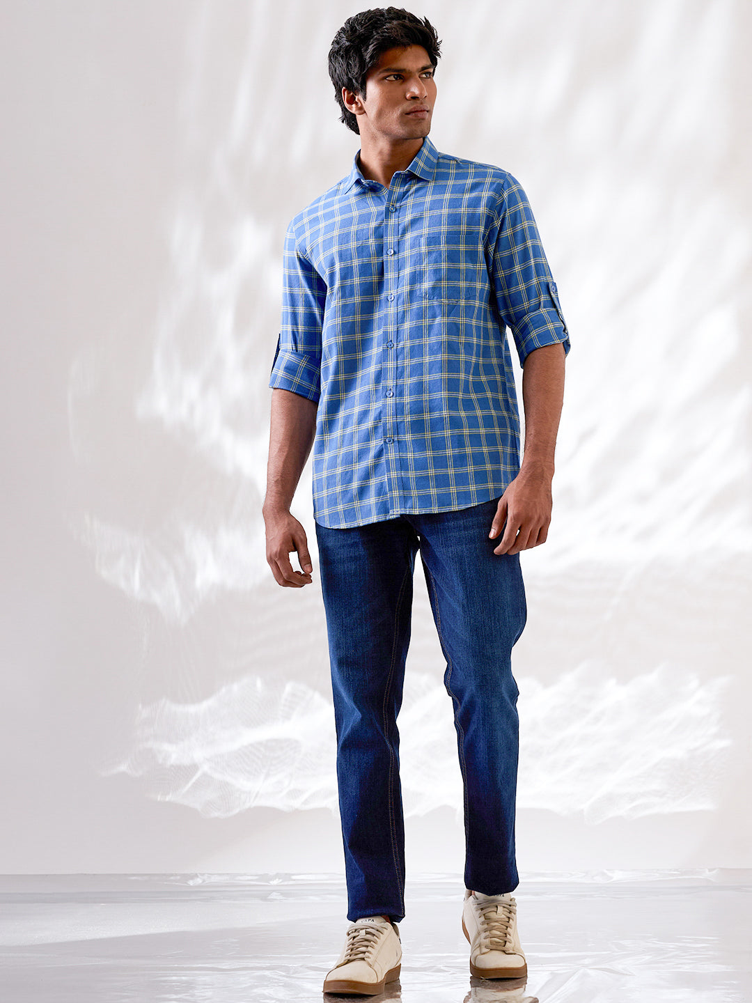 Marine Blue Check Handloom Cotton Shirt