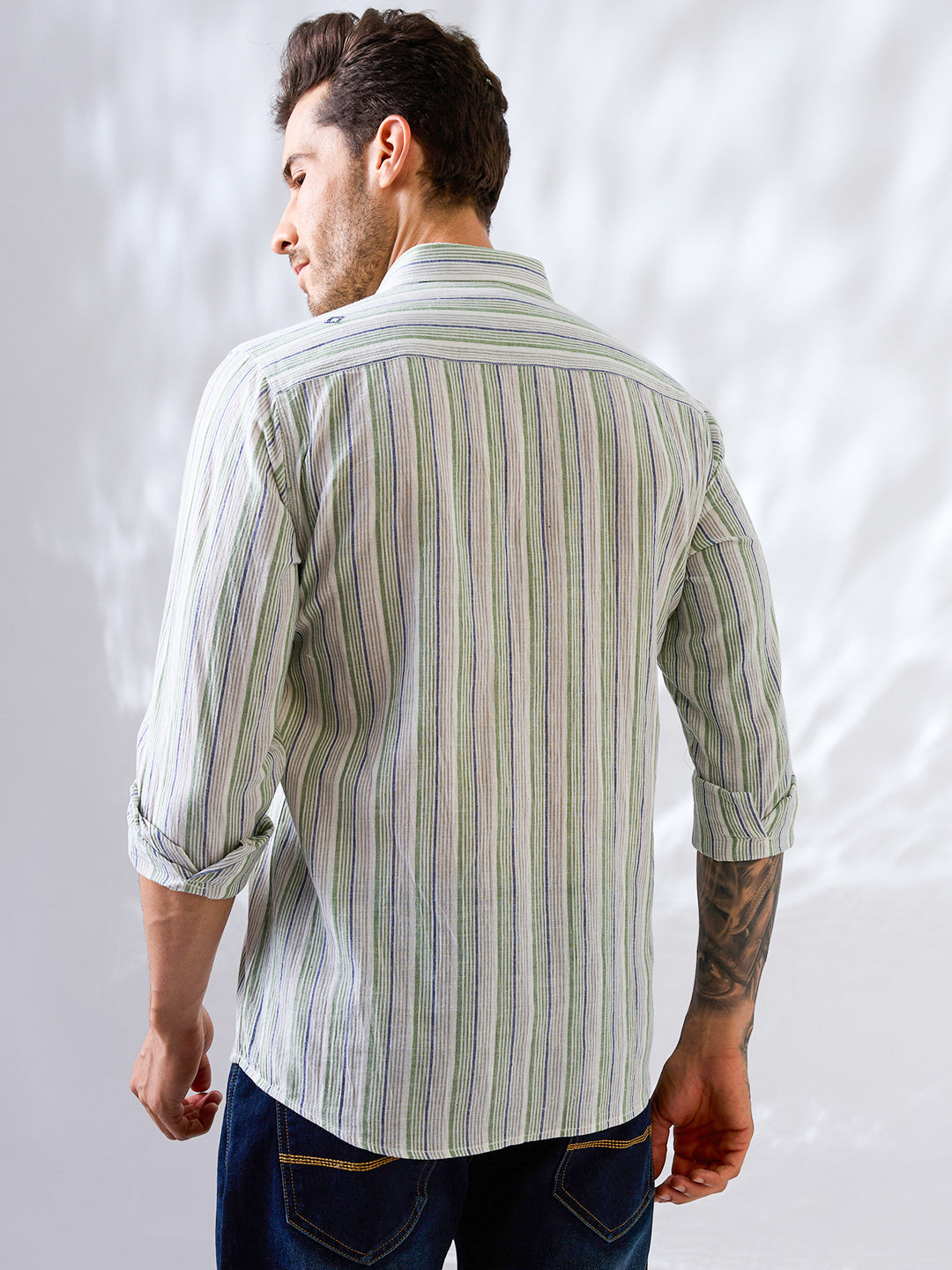 Green-Blue Striped Handloom Cotton Shirt