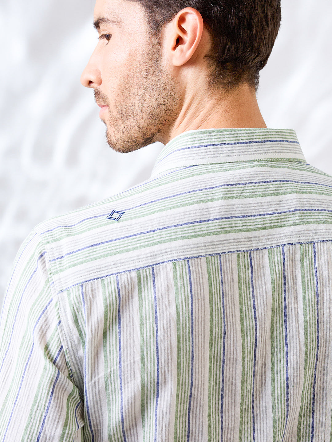 Green-Blue Striped Handloom Cotton Shirt