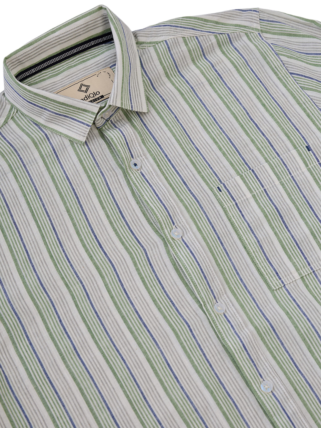 Green-Blue Striped Handloom Cotton Shirt