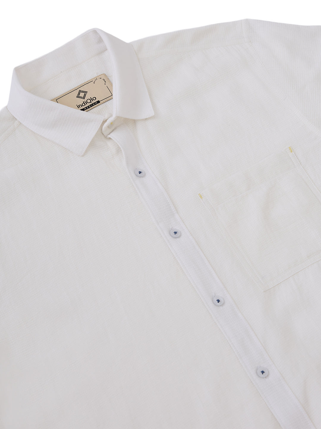 White Self-Textured Half Sleeve Handloom Cotton Shirt