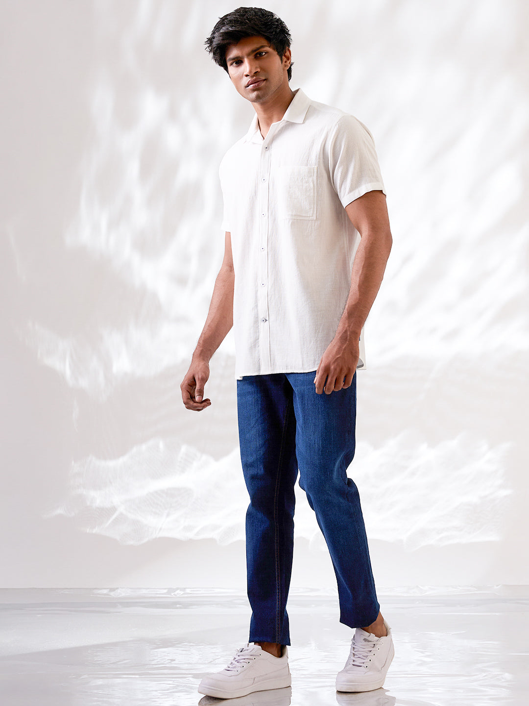 White Self-Textured Half Sleeve Handloom Cotton Shirt