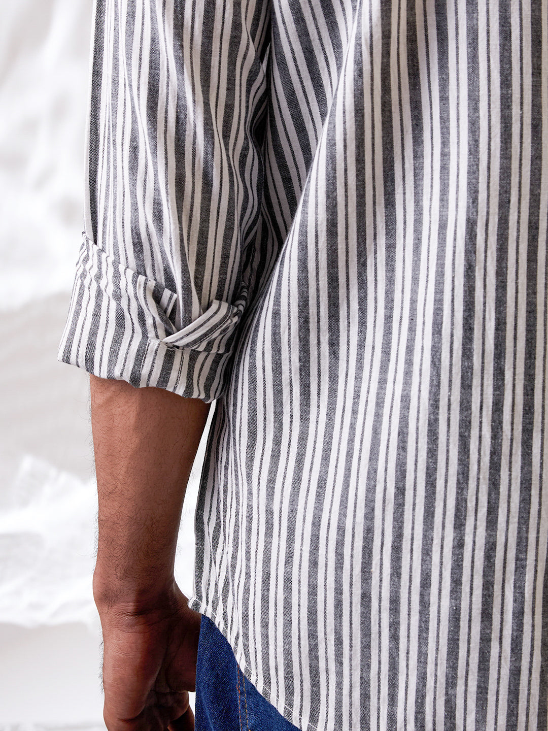 Ash Grey Striped Handloom Cotton Shirt