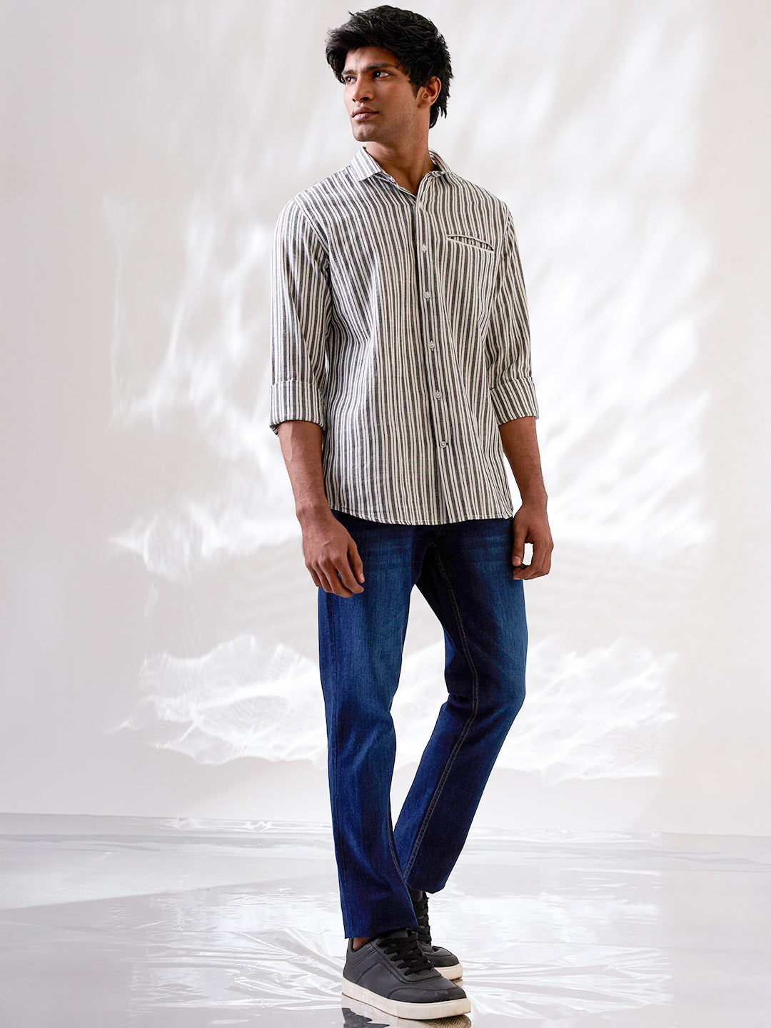 Ash Grey Striped Handloom Cotton Shirt