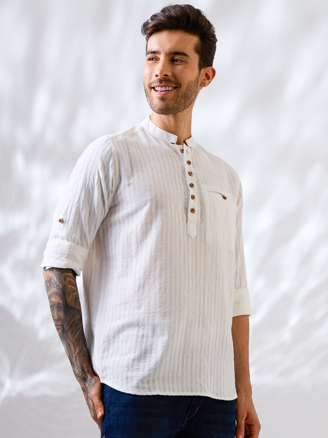 White Striped Handwoven Kurta Shirt