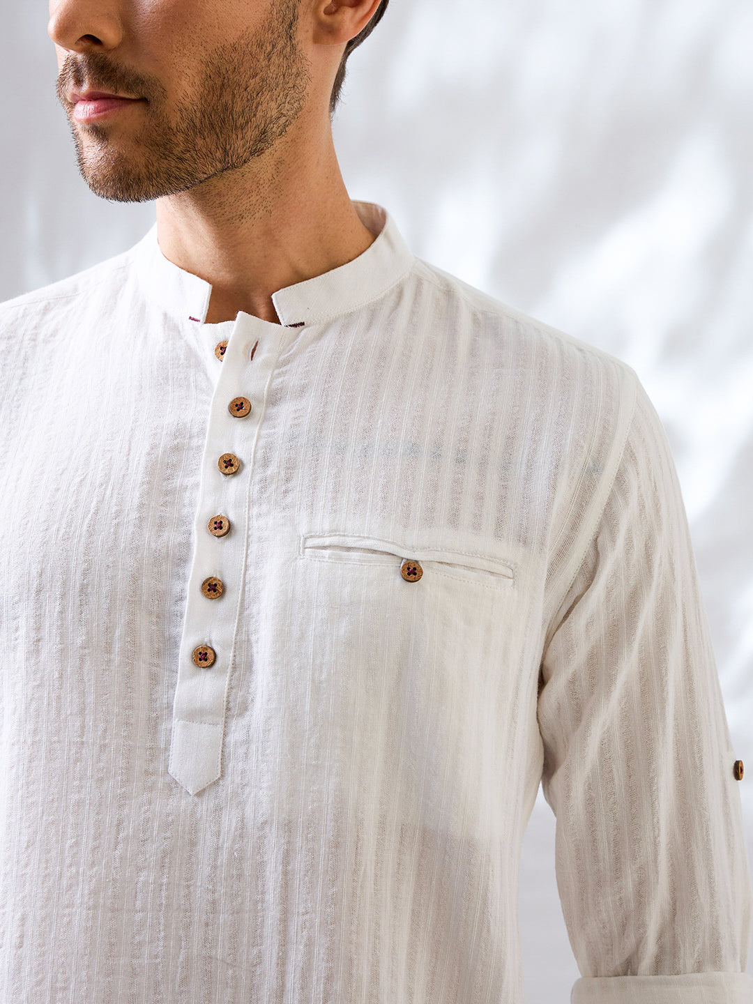 White Striped Handwoven Kurta Shirt