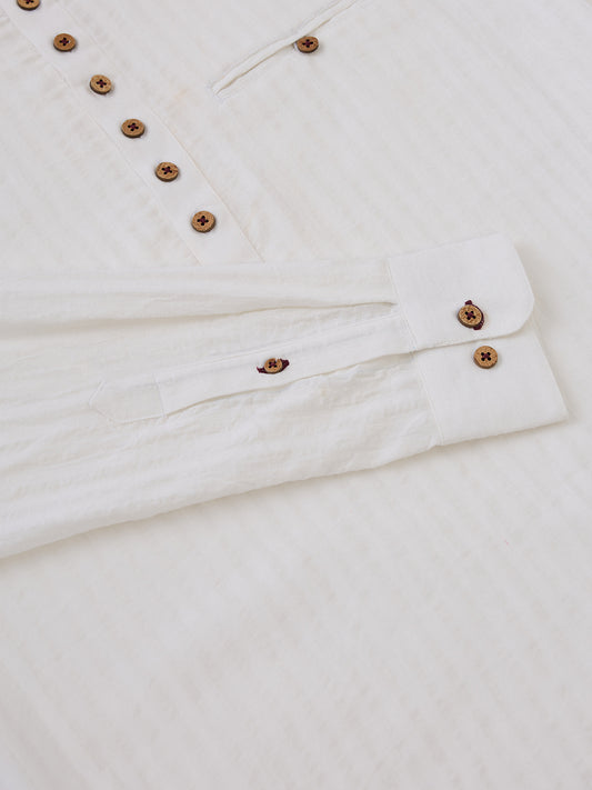 White Striped Handwoven Kurta Shirt