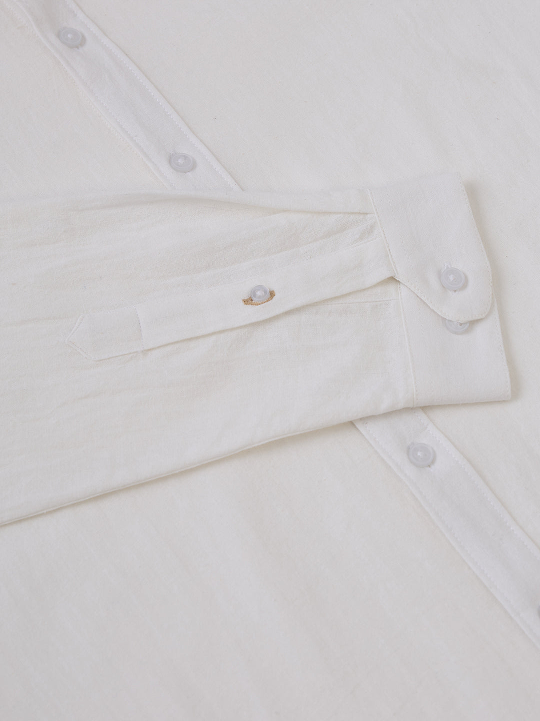 White Solid Handloom Mandarin Collar Shirt
